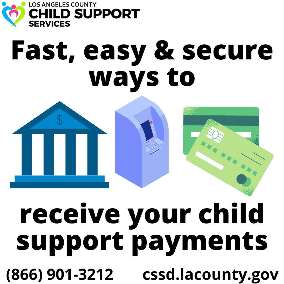 Visit childsupport.ca.gov/payment-options to enroll in: 🔹Direct Deposit 🔹Electronic Payment Card (EPC) – no bank account or social security number required! For more info, call☎️(866) 901-3212 or visit💻cssd.lacounty.gov.