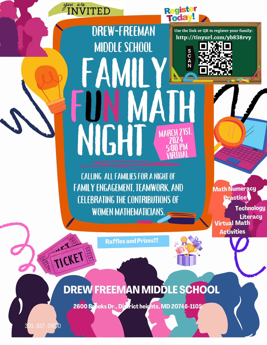 DFMS_PGCPS's tweet image. Join our Virtual Math Family Night! 🎉 Enjoy math games &amp;amp; challenges, bond with family, and discover fun ways to love math! 

📅 March 21st @ 5pm
📍 Zoom
🔗 Pre-Register: tinyurl.com/2nyjf95s

#MathFamilyNight #VirtualEvent #MathIsFun #LevelUpTheDrewWay