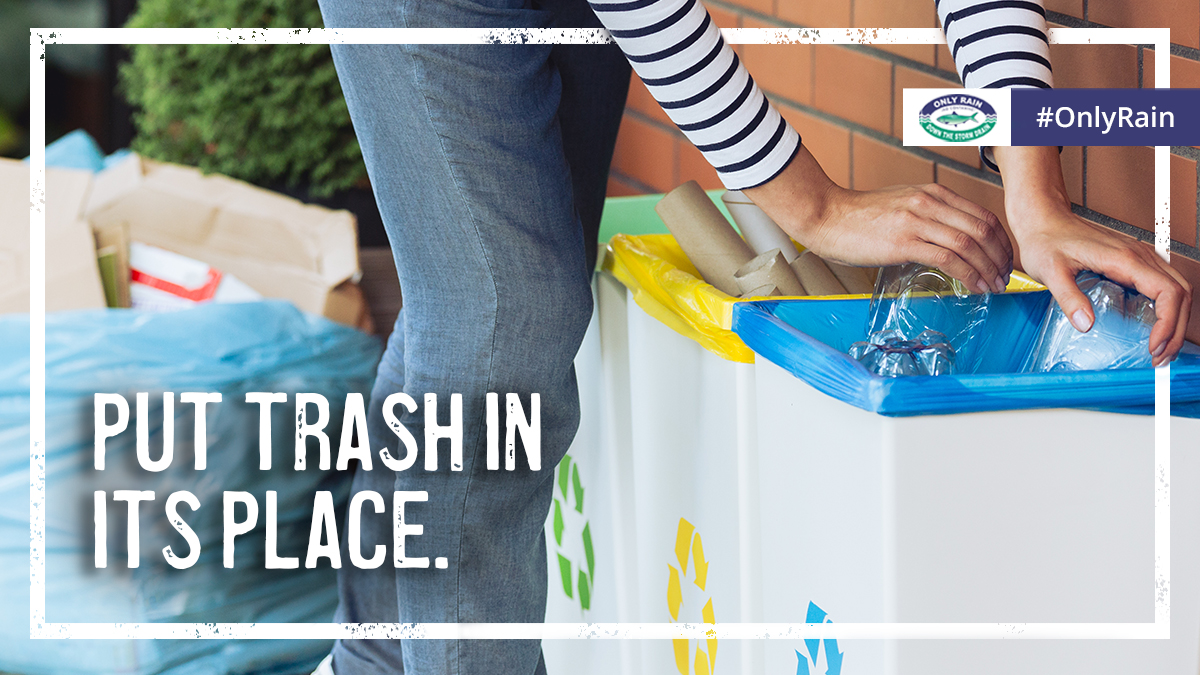 This #GlobalRecylingDay we’re encouraging everyone to do their best to reduce, reuse, and recycle so that trash doesn't end up in our waterways. Learn more: onlyrain.org/copy-of-stormw… #OnlyRain