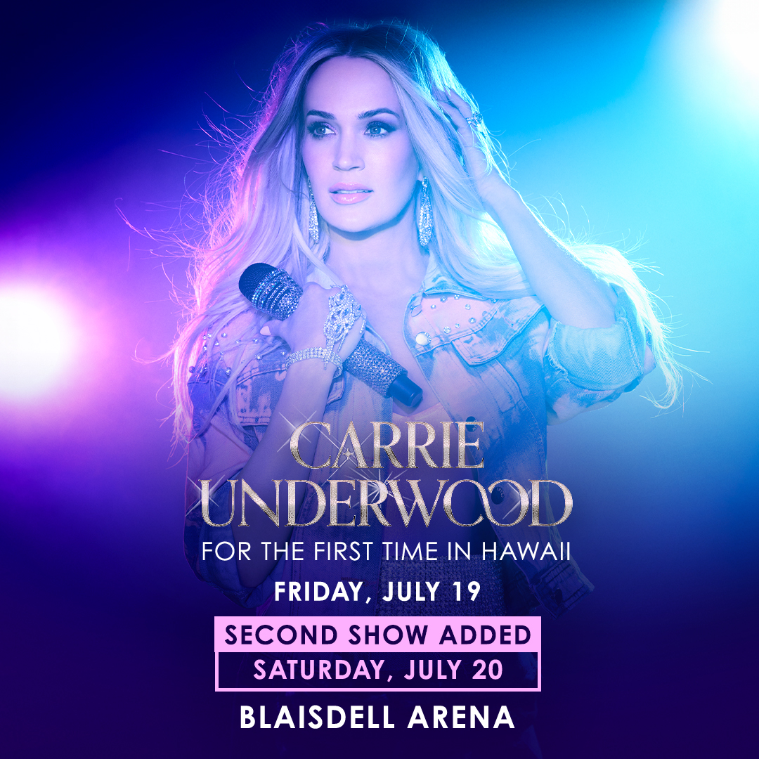 Second show added! Catch Carrie in Hawaii on July 19 & 20 @BlaisdellCenter! Tickets on sale this Sat, March 23 at 10am HST! 🎫Ticketmaster.com -TeamCU