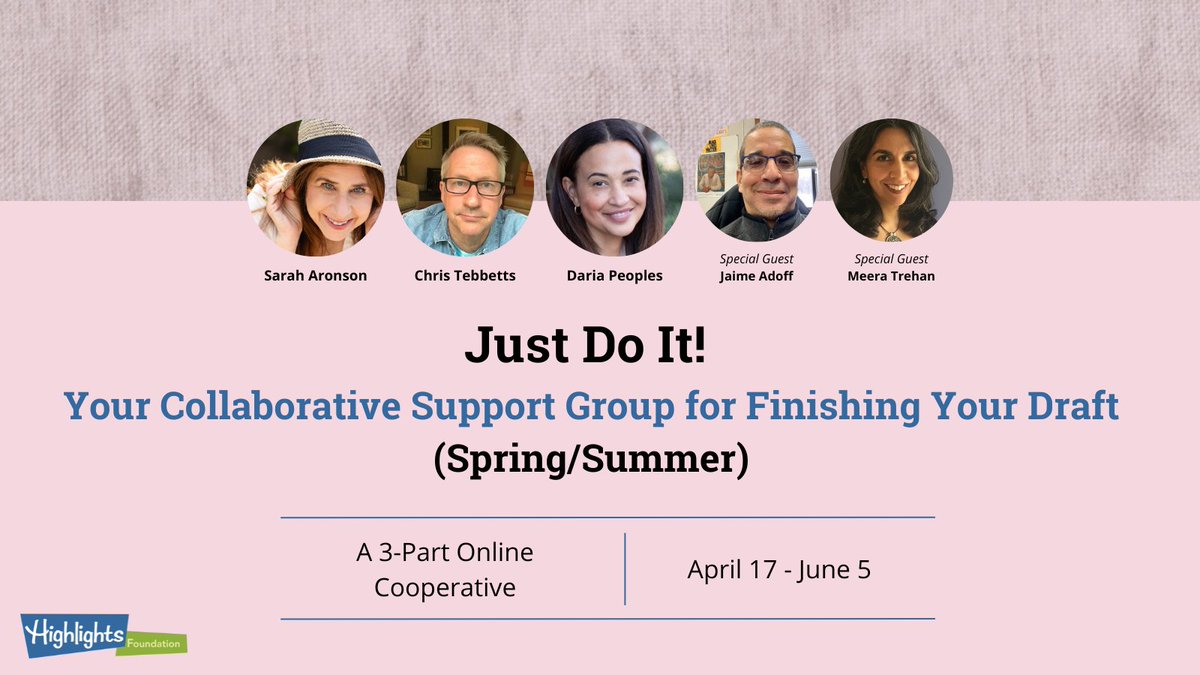 Just Do It! is a supportive program that takes all creatives (NF or F, PB, novels, essays, and more) from goal-stating to finished drafts.Together, we’ll move through live sessions,writing prompts, studio dates, daily inspirations,check-ins, feedback,&more. 🗓️Begins April 17