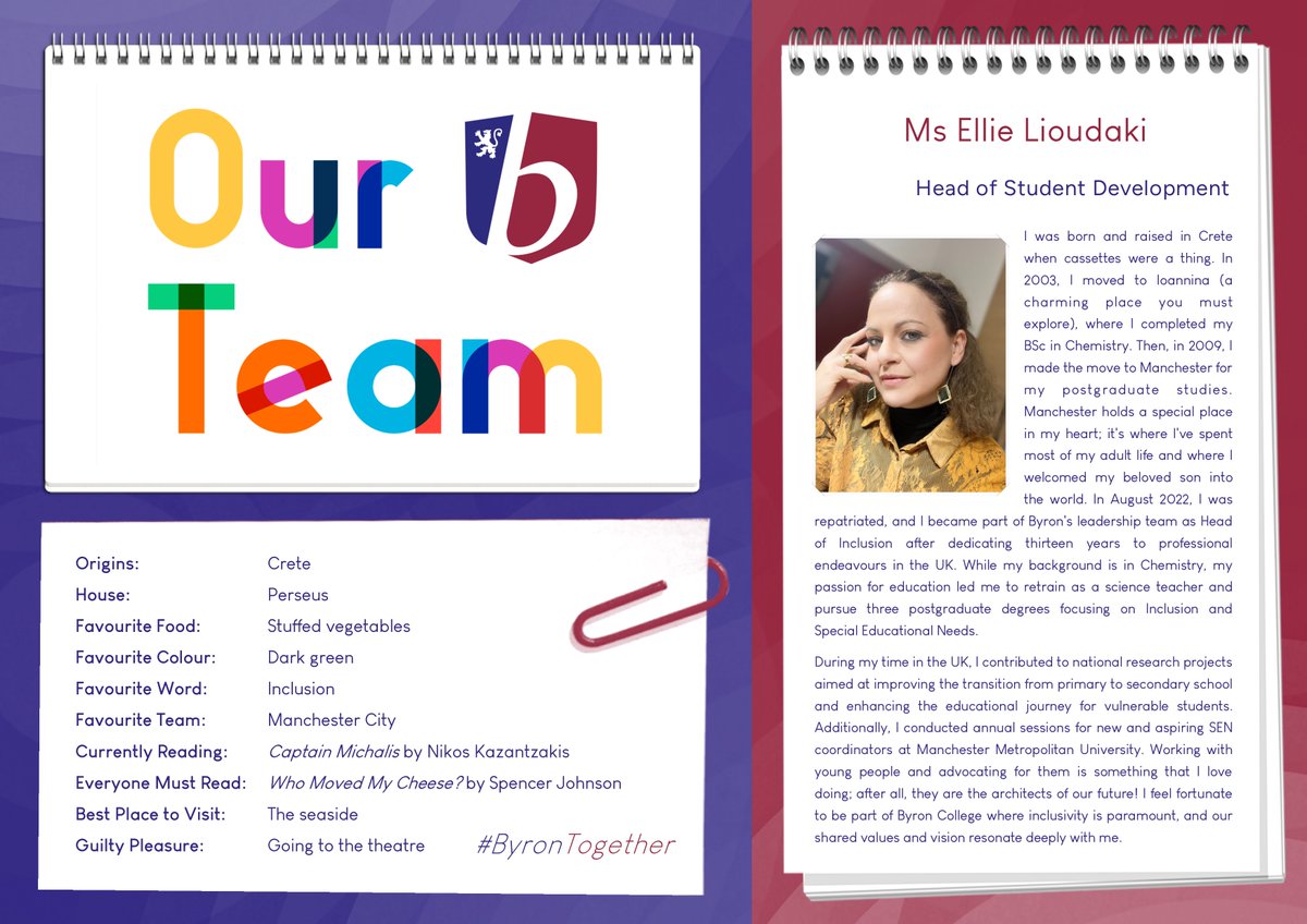 This week, meet our Head of Student Development, Ms. Ellie Lioudaki - who came to us via Crete, Ioannina and Manchester! She is a strong advocate for Inclusion in Education and a key member of our Senior Leadership Team. We are lucky to have her with us!