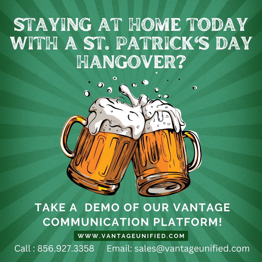 Monday blues taking over you today?
#stpatricksday #stpatricks #irish #irishbusiness #pattysday #vantageunified
#telecommunications #voipservices #voip