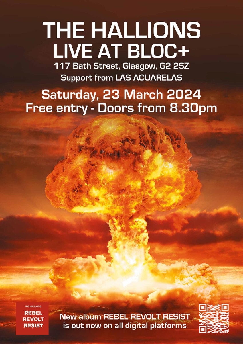 Celebrating the launch of our debut album, 'Rebel Revolt Resist', witness live #rocknroll #garage #punk with THE HALLIONS and LAS ACUARELAS - LIVE, Saturday 23rd March at Bloc, 117 Bath St, Glasgow. FREE ENTRY from 8.30pm @BlocGlasgow #gignews #livemusic #glasgow #hallions #rock