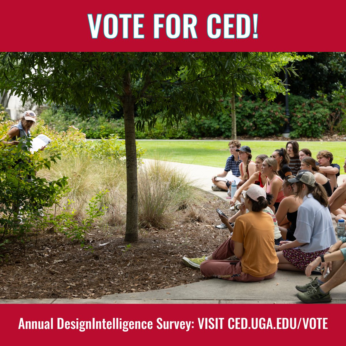 UGACED's tweet photo. Vote for CED's landscape architecture program in the DesignIntelligence survey!
Vote by March 30 to be a part of our commitment to excellence. Let’s design a brighter future together! Visit https://t.co/sdLuOv7SV9
#ugaced #uga #landscapearchitecture #designintelligence #cedvote https://t.co/uazsWWQDeZ