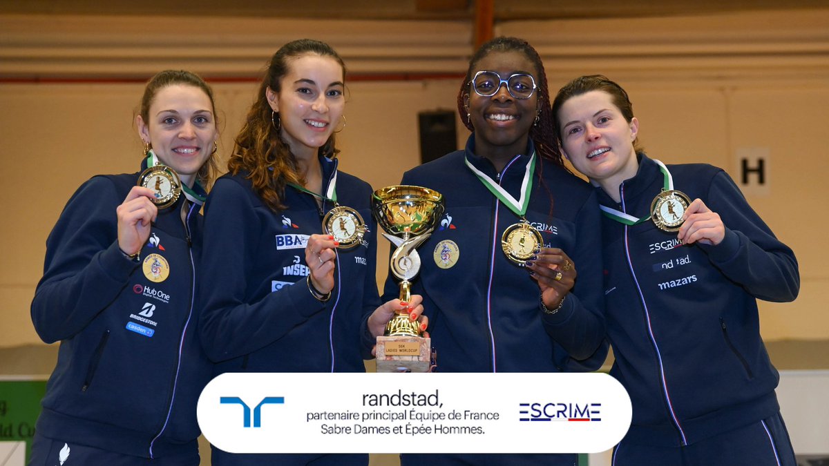 🏆 L'équipe de France sabre dames brille à nouveau en remportant la médaille d'or lors de la Coupe du Monde de Sint Niklaas. Partenaire principal de la @ffescrime, Randstad est fier de soutenir l'équipe de France Sabre Dames ! 🤝