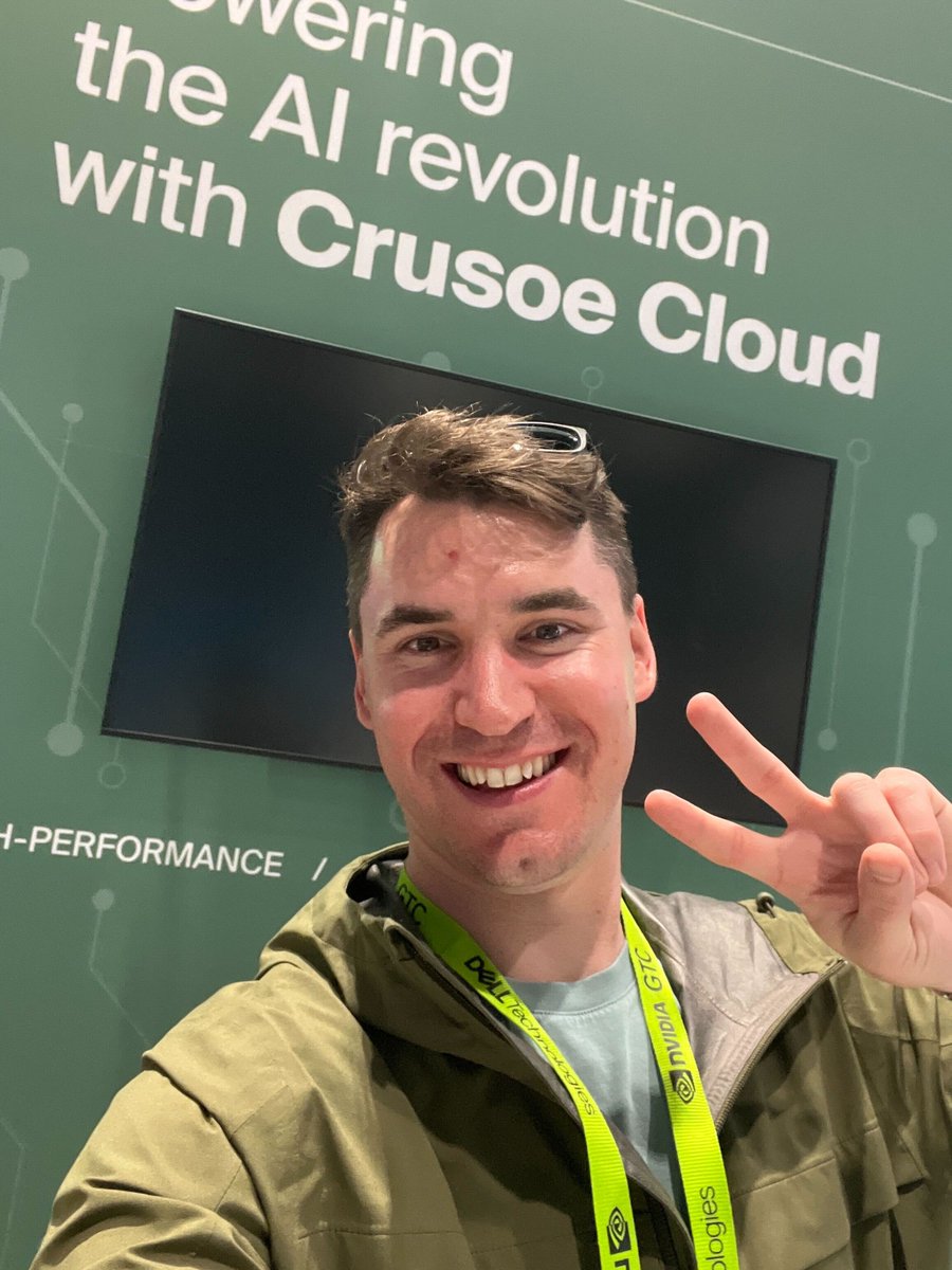 Today is the day! @NVIDIAGTC is here! We are here and ready to tell you all about our #CrusoeCloud platform optimized for the most demanding AI and HPC workloads, powered uniquely by #cleanenergy. Sneak peak of the Crusoe booth build out last night. Come visit us at Booth 1024