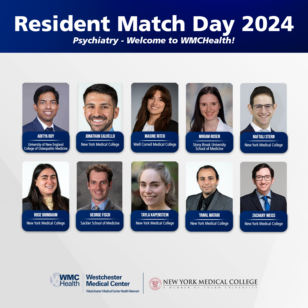 Match Day is the day when medical students find out where they will be headed for residency training. Join us in welcoming our newest residents to Westchester Medical Center's Psychiatry Residency! #Match2024 @TheNRMP
