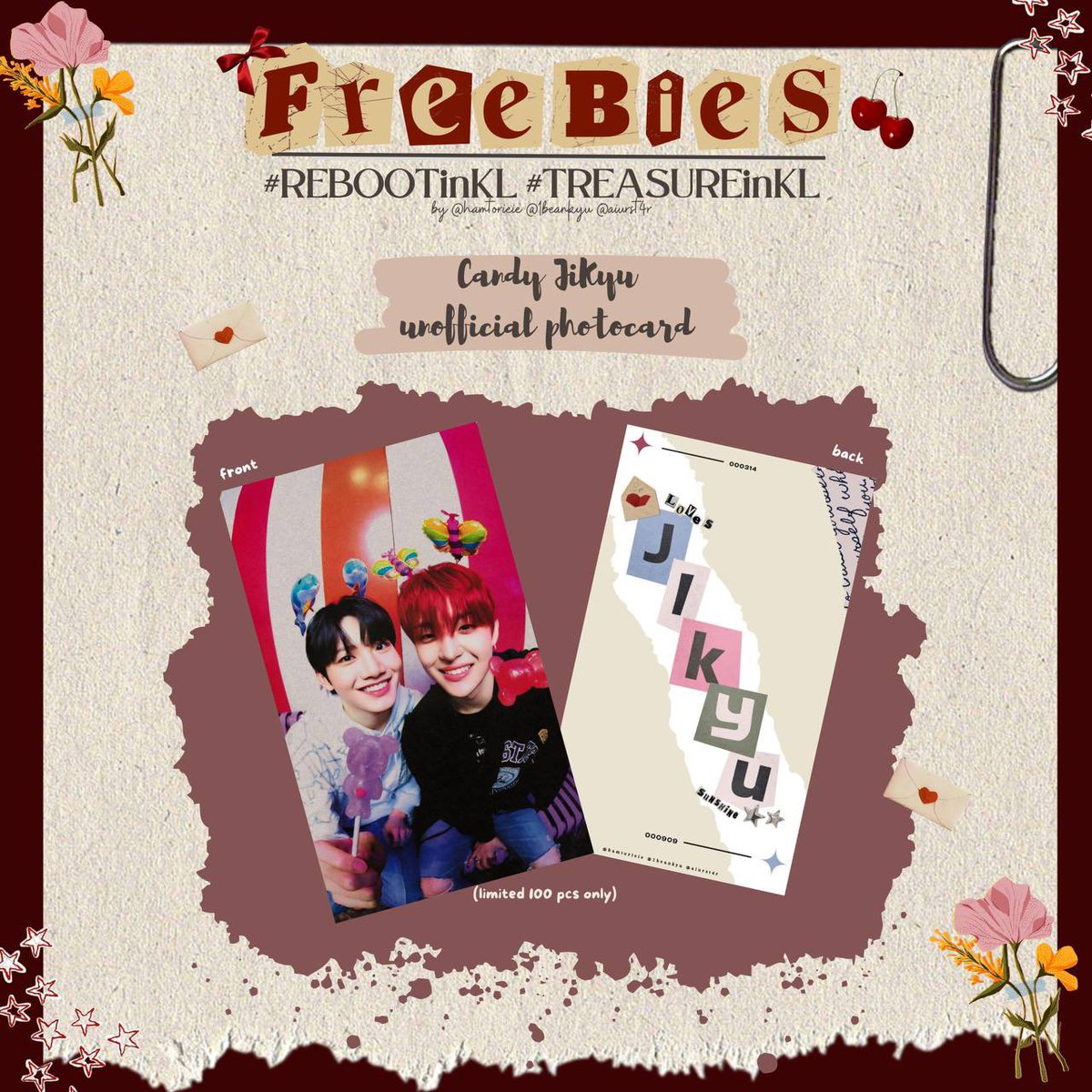 Teu-haa~! 🤎 me <a href="/hamtorieie/">iffah 🫶🏻</a> and <a href="/aiurst4r/">cherry ★</a> will distribute these freebies later on d-day ! ᯓ★

Date : 22.6.2024
Place : Axiata Arena 
Time : tba

🧸How to claim :
- like, rt and bookmark this post
- follow us for updates (optional)
- say hi and show us this post

#TREASUREinKL