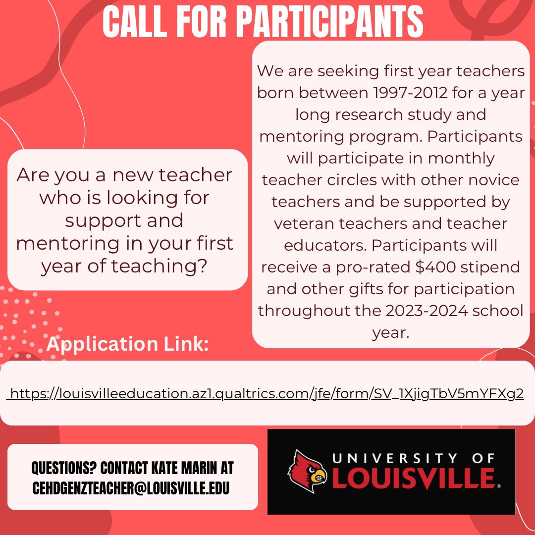 I’m recruiting first year teachers for a new mentoring program! Apply here: louisvilleeducation.az1.qualtrics.com/jfe/form/SV_1X…
#teachertwitter #firstyearteachers #iteach