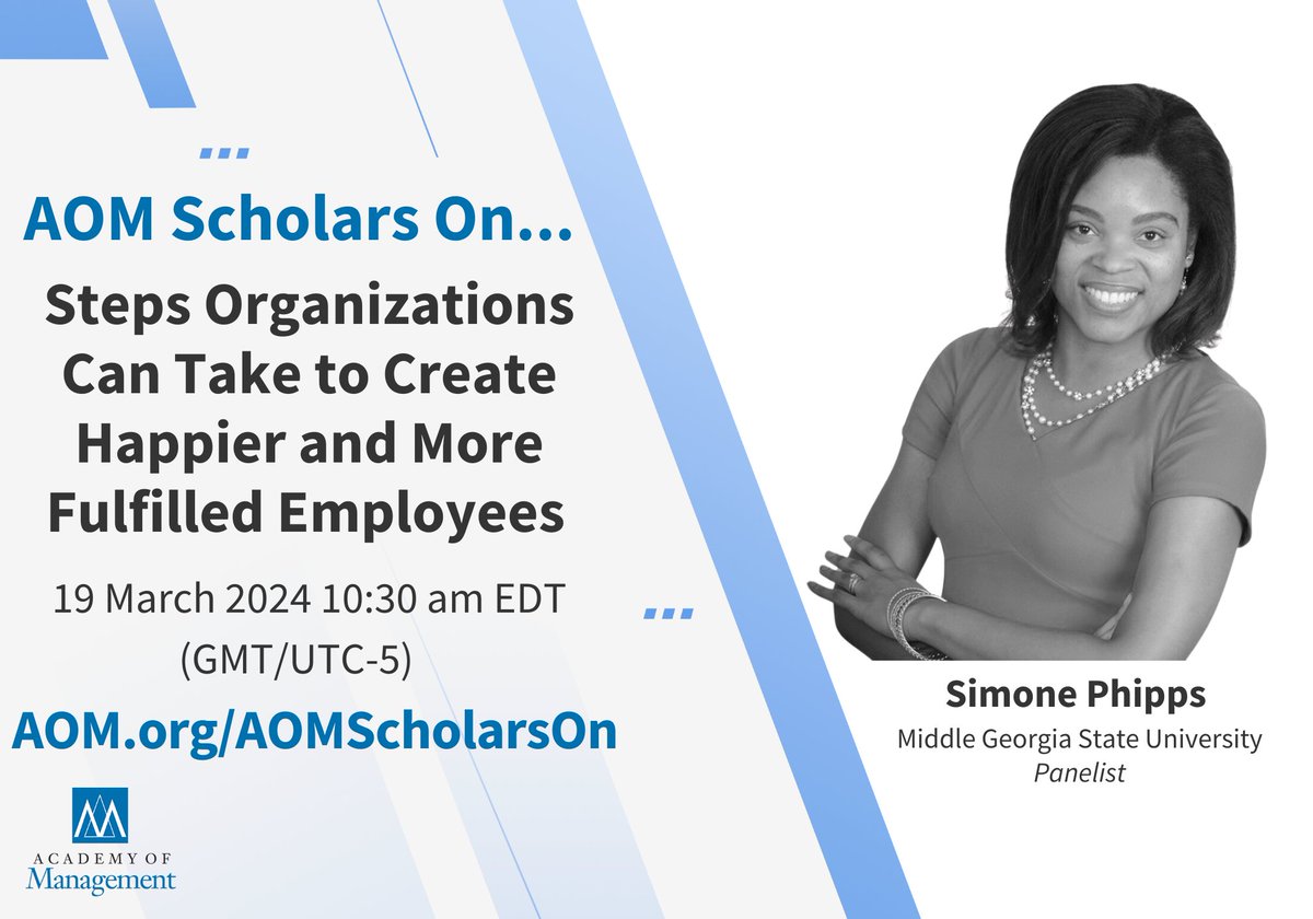 Reminder: #AOMScholars discuss 'Steps organizations can take to create happier and more fulfilled employees.' Join Hakan Ozcelik, Bonnie Hayden Cheng, @ChrisSerendip  and yours truly.

Registration for this @AOMConnect webinar is free: aom-org.zoom.us/webinar/regist…