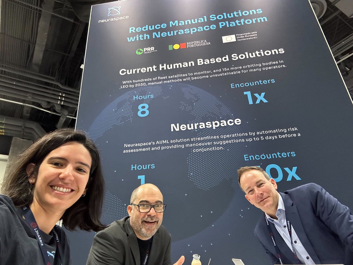 Stop by our booth 2155, tomorrow at the SATELLITE 2024 and get the conversation started with Carlos Cerqueira, Thomas Eggenweiler and Mariana Filipe. #satshow #spaceevents #spacetrafficmanagement #machinelearning #aiinspace