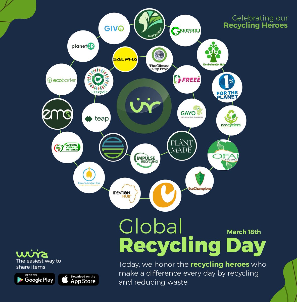 In honor of the 2024 Global Recycling Day’s theme “Recycling Heroes” we are putting the spotlight on our community heroes, showcasing 25 excellent brands saving and securing the future of our planet.

#GlobalRecyclingDay #Wura25 #RecyclingHeroes #sharedeconomy #sustainability