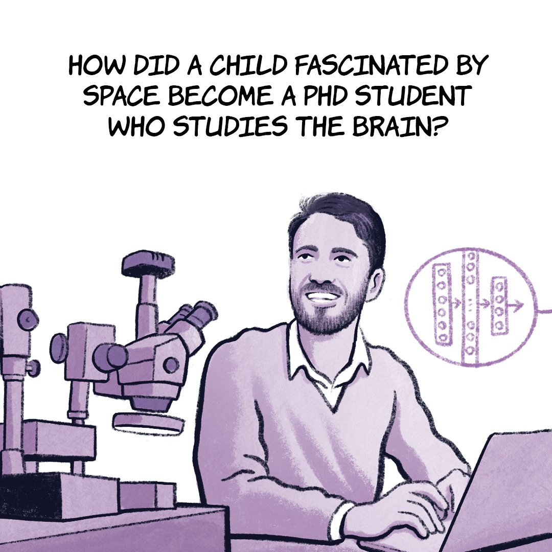 The son of artists, <a href="/ZabehErfan/">Erfan Zabeh</a> took a turn toward science when he discovered astronomy. His interest in technology ultimately led him from the cosmic twinkling of stars in space to the electrical twittering of neurons in the brain:

zuckermaninstitute.columbia.edu/science-life-e…

#scilife #comics 🔭🧠