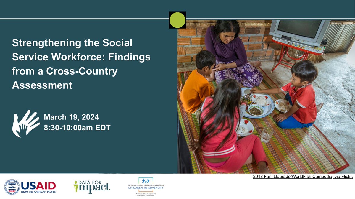 Mark your calendar so you don’t miss the upcoming @USGforChildren & D4I #ChildrenInAdversity webinar on strengthening the #SocialServiceWorkforce! 
➡️ ow.ly/KIJ250QTweM
 
@USAIDRwanda @USAIDCambodia @USAIDArmenia