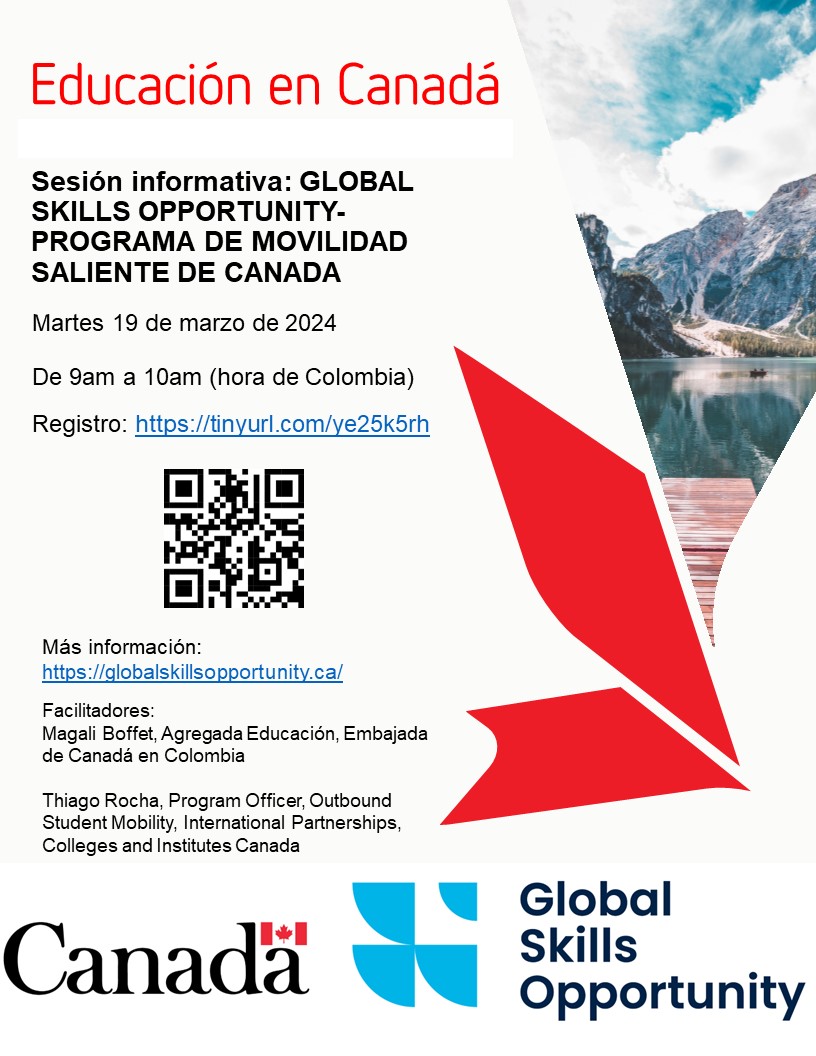 Global Skills Opportunity es el programa piloto nacional de movilidad estudiantil saliente del Gobierno de Canadá. 

Registro: tinyurl.com/ye25k5rh