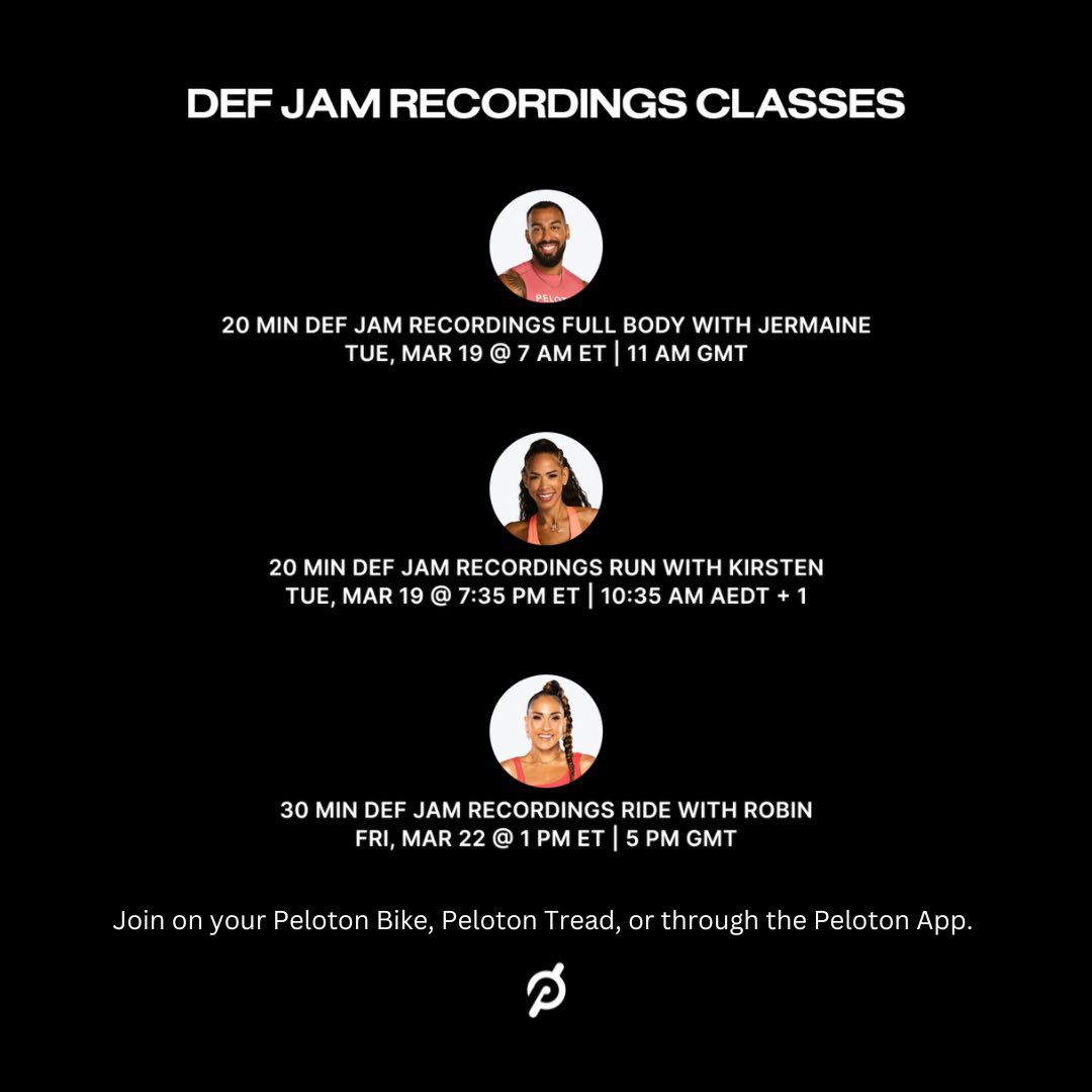 New @onepeloton classes to celebrate 40 years of Def Jam! @RobinNYC @kferguson822 #JermaineJohnson #DefJam40