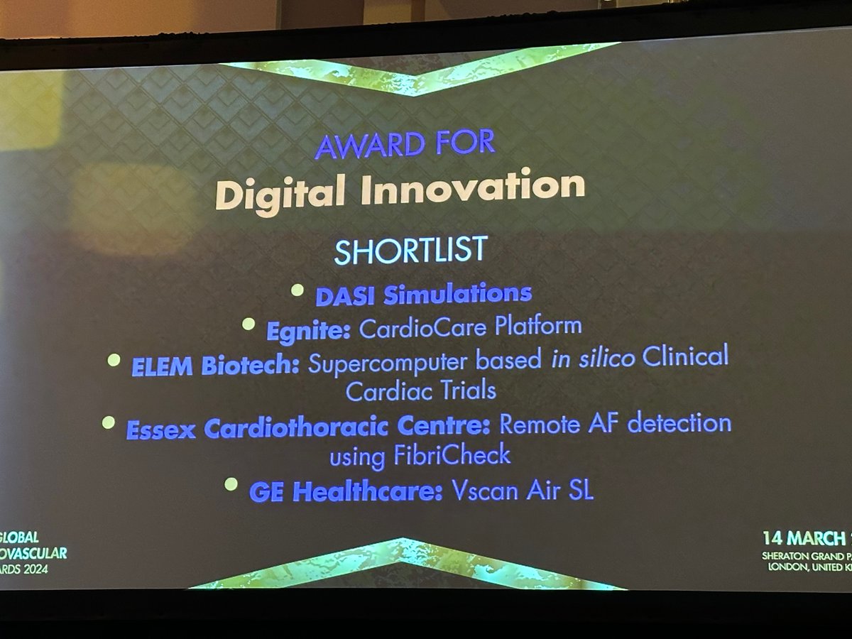 DASI Simulations was honored to attend the inaugural Global Cardiovascular Awards hosted by @CN_publishing . We were immensely grateful to be among the finalists for CEO of the Year and Best Digital Innovation, alongside our distinguished competitors. We are delighted to