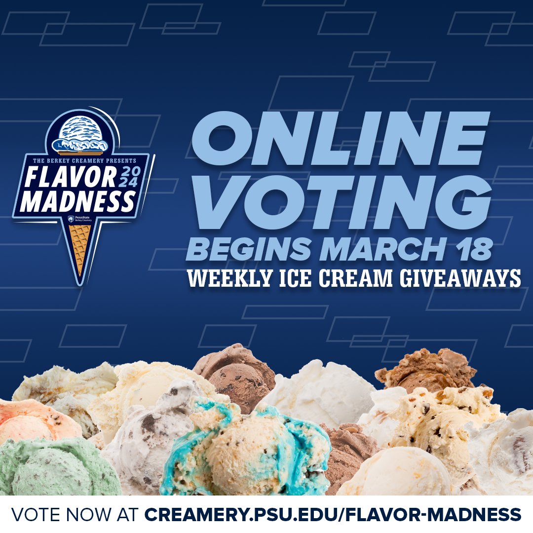 Flavor Madness is BACK! Get your votes in for a chance at a free weekly ice cream shipment to your door 🍦 creamery.psu.edu/flavor-madness