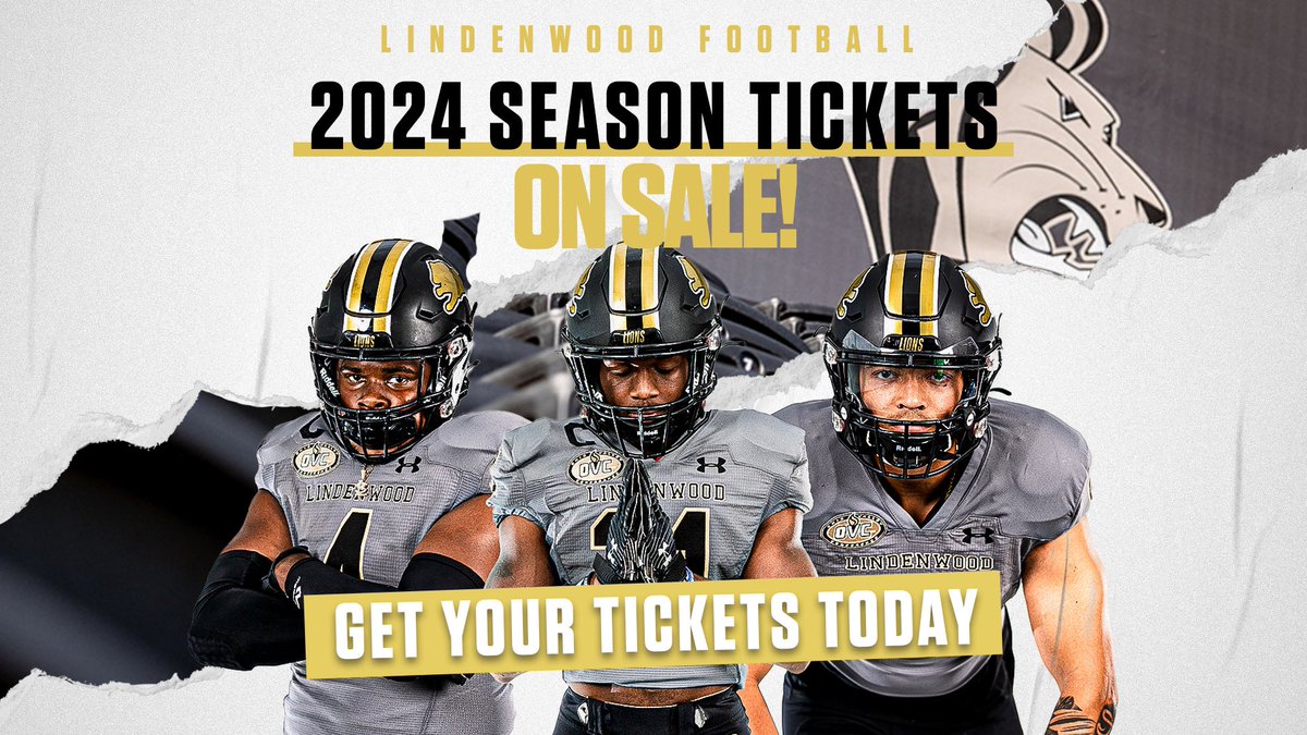 2024 @LindenwoodFB season tickets are ON SALE NOW!l‼️ Become a 🦁🏈 season ticket holder today to secure your seat for 6️⃣ thrilling home games of NCAA D1 football inside Hunter Stadium! 🔗 - bit.ly/3Vp5M1G 🎟️ - bit.ly/3Zkctlf