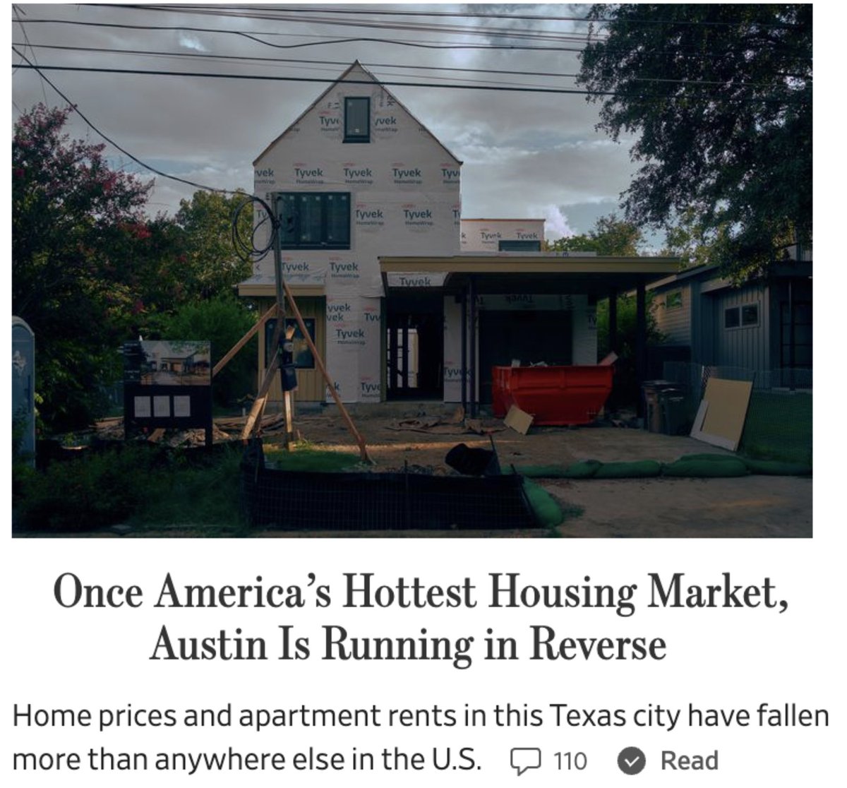 Austin rents falling in response to a surge in supply is framed as a negative even though we all know soaring rents would also be framed as bad news.

The most fundamental bias in media is toward negativity. 

slowboring.com/p/media-negati…