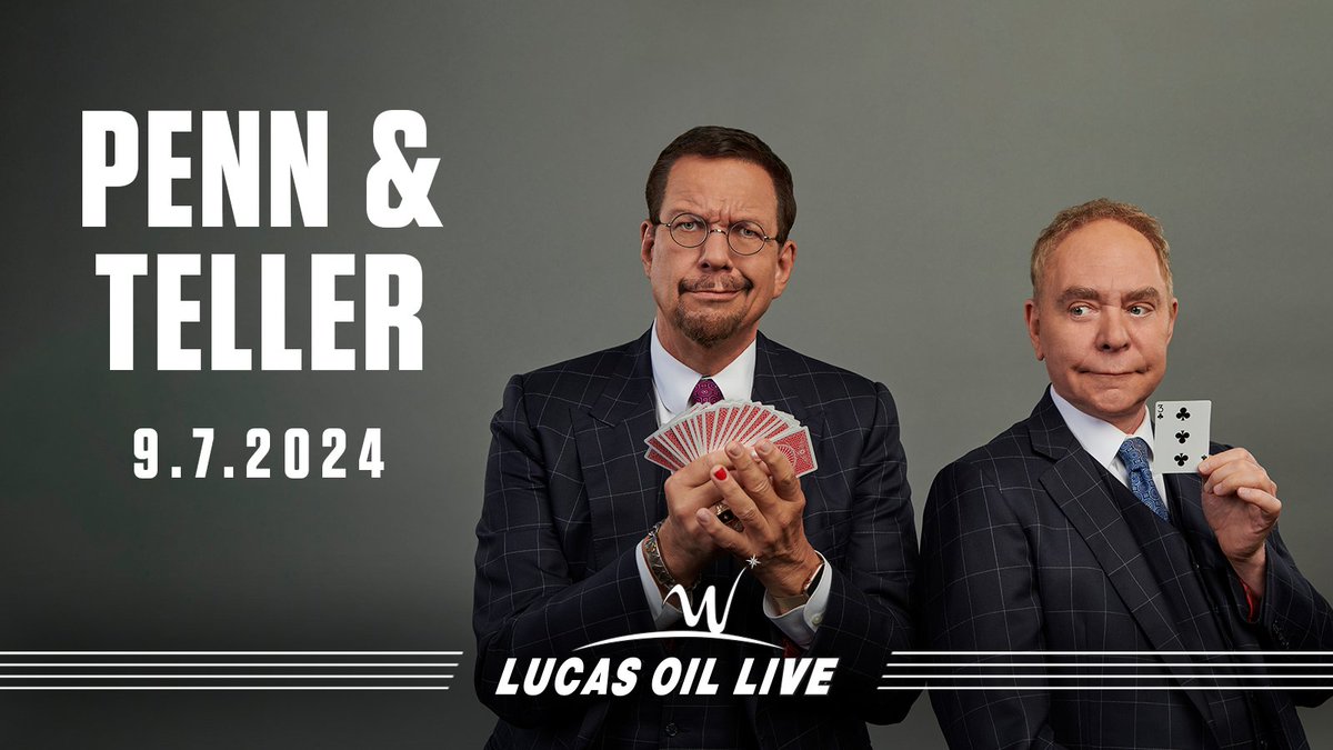 JUST ANNOUNCED: The dynamic duo of magic and entertainment are coming to #LucasOilLive! Don't miss the magic - see @pennjillette and @MrTeller on September 7th! Tickets go on sale THIS Friday: bit.ly/3PrhuVL