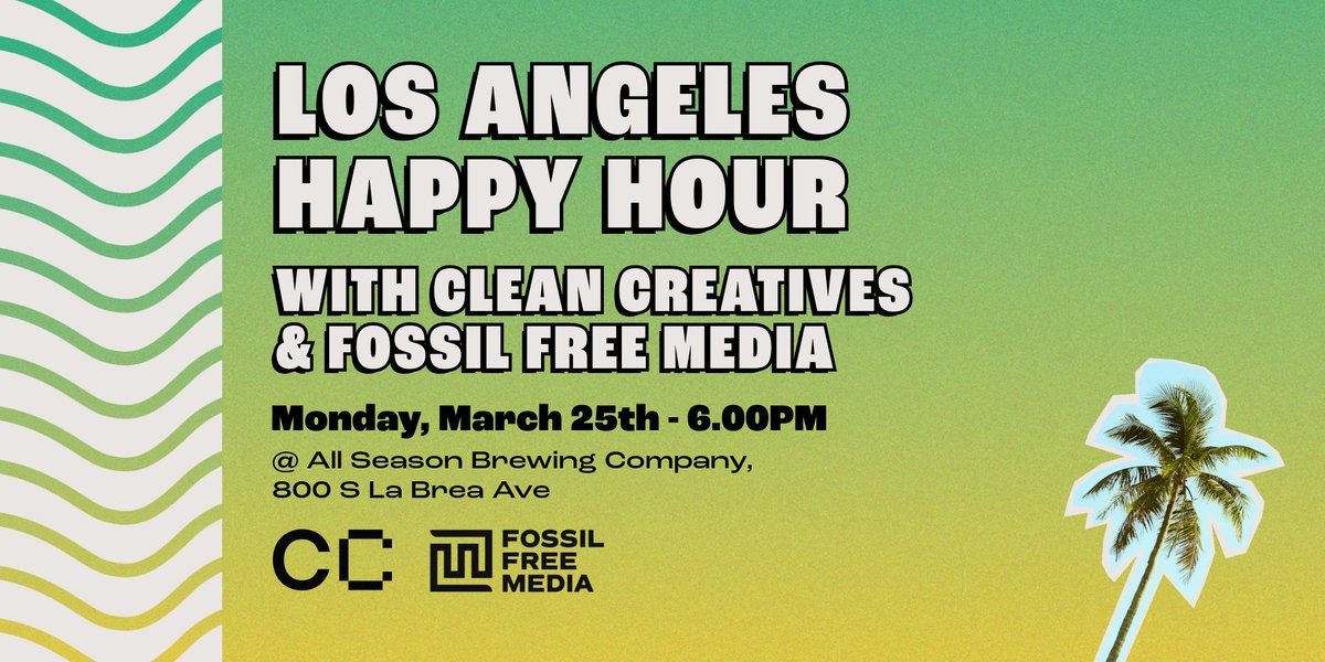 🌴Next Monday, March 25th we’re in LA, hosting a Happy Hour at All Season Brewing. It’s a chance to meet fellow creatives and hear from leaders telling bold stories about resistance to fossil fuels with a side of tacos 🌮 and skeeball ☀️🔗 RSVP at cleancreatives.org/LA-HH