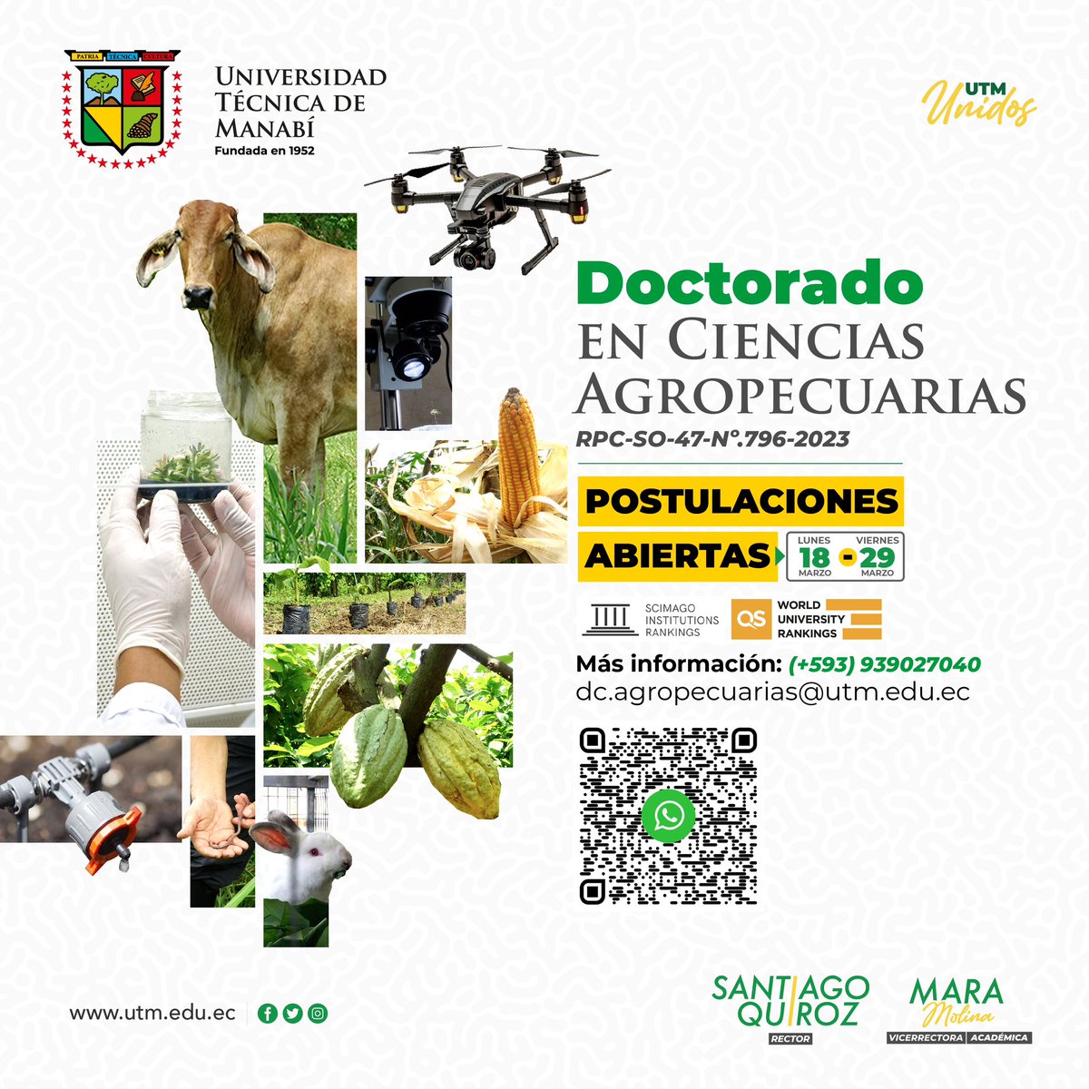 POSTULACIONES ABIERTAS 🙌🏻 Ya están abiertas las postulaciones para nuestro Doctorado en Ciencias Agropecuarias. 🔗 Más información: posgrado.utm.edu.ec/admision/#/doc… #UTMUnidos