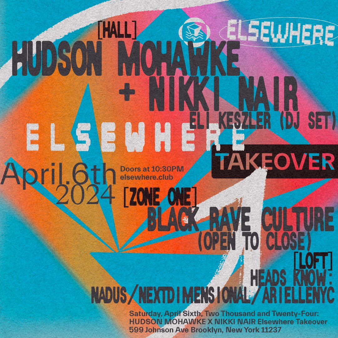 we’re taking over the @elsewherespace loft on April 6th with two of our favorite DJs for @HudMo + @nikki__nair’s venue takeover 🤩 + @Nadus + @nextdimensiona1 + @ariellenyc music starts at 10:30 + FREE w/ RSVP before midnight 🔊 attendium.com/.iZPtA9S8STs6k…