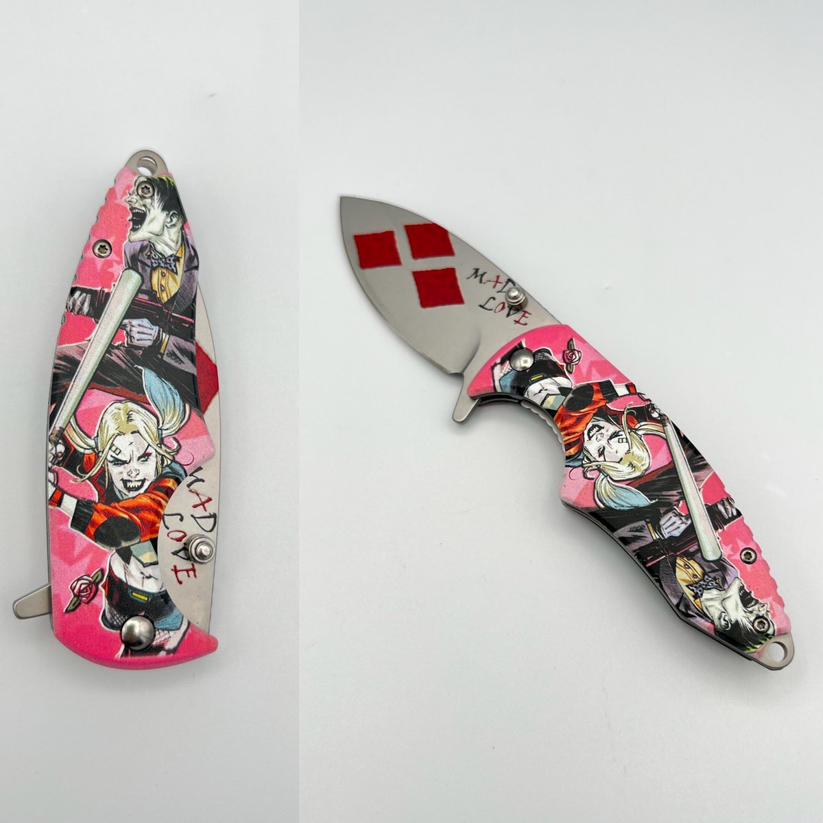 Who is a Harley Quinn Fan? Check out these Harley themed cutlery back in stock at bladesforbabes.com 🔪