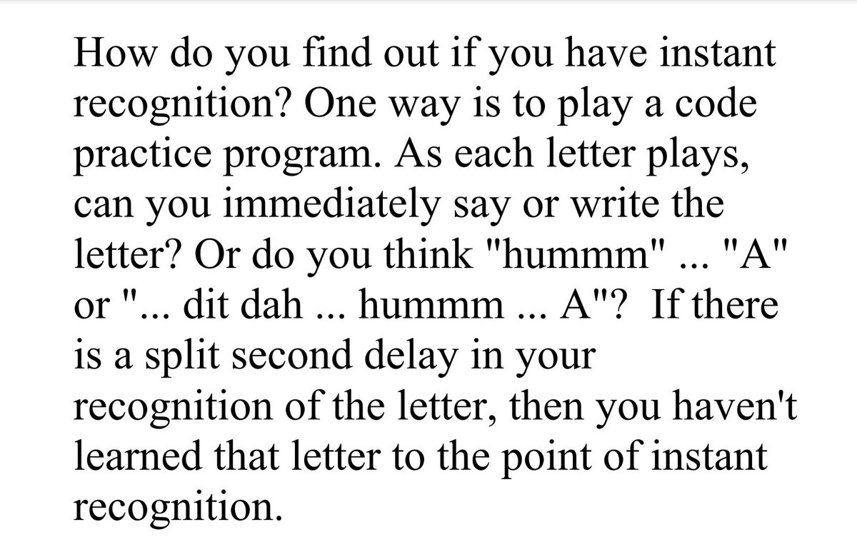Instant Recognition Article by WZ8C. I think hearing it then keying it back goes a long way to cementing the Morse characters into the mind. Full article: cwops.org/wp-content/upl…