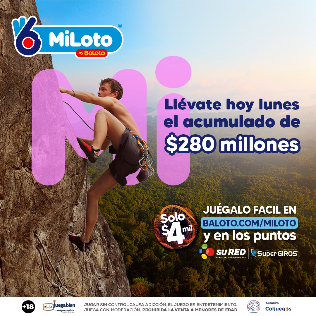 miloto_colombia's tweet photo. ¡El poder de tus sueños está en tus manos con MiLoto! Cada tiquete es una oportunidad para transformar tu vida 💥👌. Fácil de jugar, fácil de ganar. Encuéntranos en nuestros puntos físicos #SuRed o #SuperGIROS, o compra en https://t.co/ujYbG4ofR9​​​
.
.
.
#baloto #colombia #resultados #suerte #sorteo #sorteos #mentemilionaria #premio #millonario #apuestas #bet #apuestasonline #betting #apuesta #bettingexpert #bets #sured #supergiros #pagatodo #coljuegos #juegosdeazar #enero #enero2024