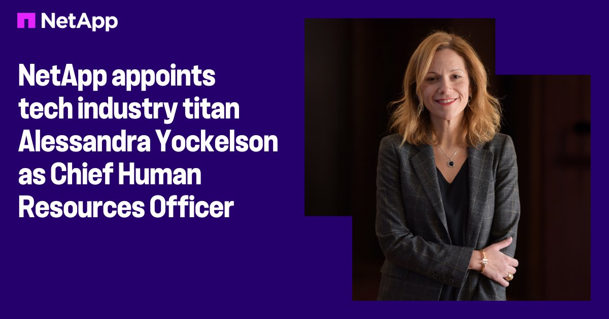 NetApp's tweet photo. We're excited to announce Alessandra Yockelson as our new CHRO! Having led global business &amp; cultural transformations to drive growth for major brands, she is poised to lead the next phase of our people and organizational strategy. Learn more here:
https://t.co/ZYHNNmGpzM https://t.co/U7w4HU9oCc