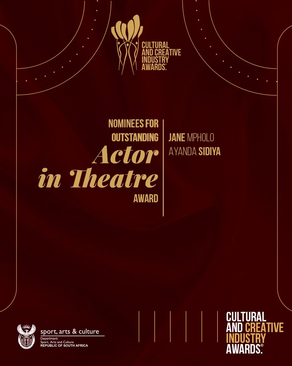 cciawards's tweet photo. Congratulations to the Creative &amp; Cultural Industry Awards nominees for outstanding Actor in Theatre Award.

- Jane Mpholo
- Ayanda Sidiya

#CCIA 
#CCIAwards
#WeAreArt
#WeAreCulture 
#WeAreCreative https://t.co/tF1LVIF1DU