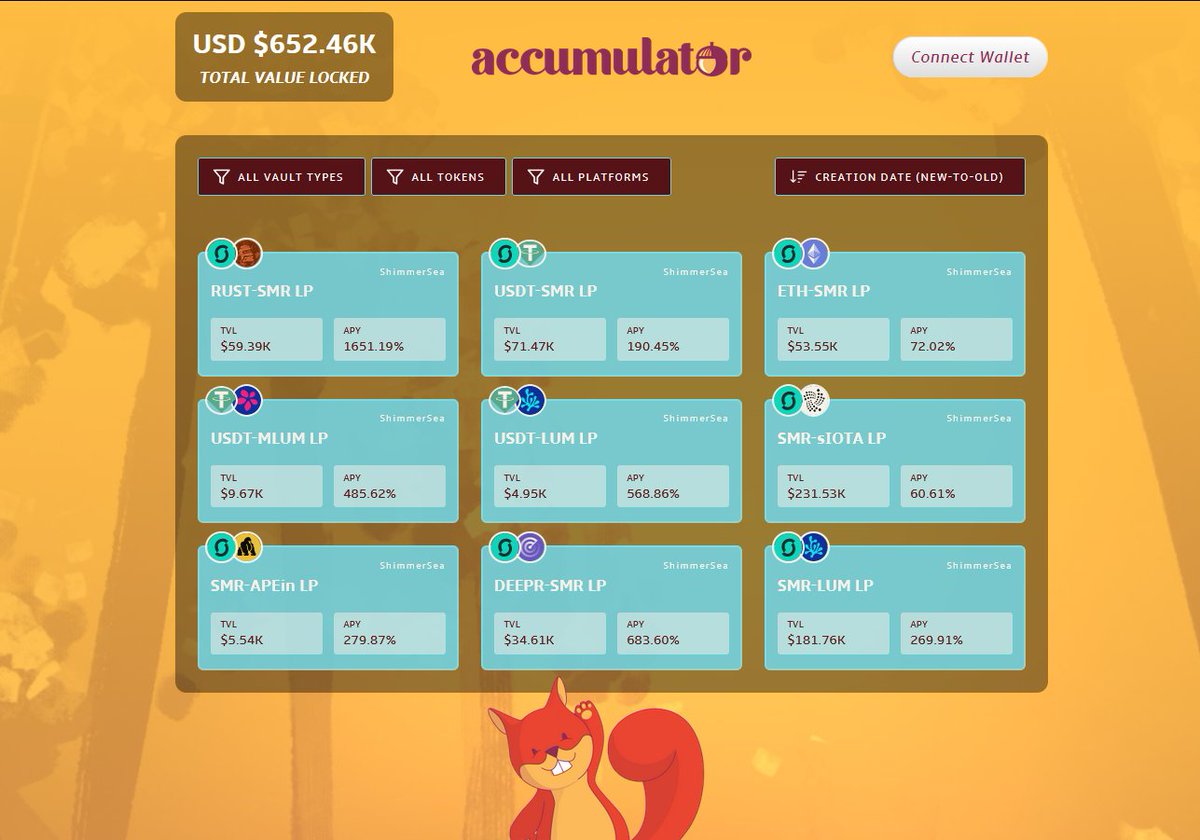 Unlock the full potential of your portfolio with #Accumulator! 🚀 

Our #dApp offers cutting-edge yield strategies for every investor.  Why wait? 

app.accumulator.finance

Dive in today and start maximizing your returns! 🔥

#IOTA #ShimmerEVM #DeFi #Vaults