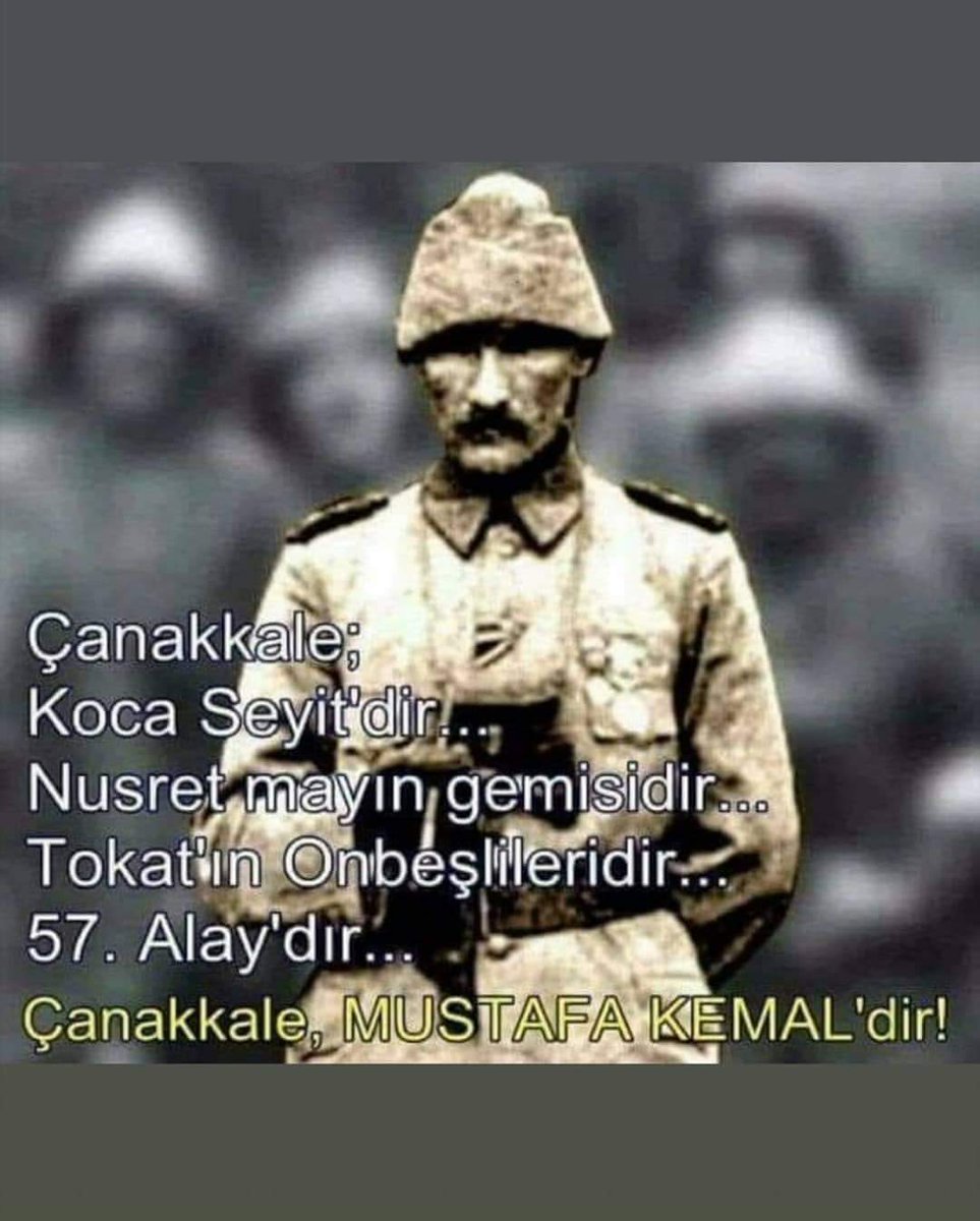 LAİK CUMHURİYETİN KURULUŞUNUN ZAFERİDİR  
ÇANAKKALE SAVAŞI   
 DÜNYAYA MEYDAN OKUYUŞUDUR  ASLA UNUTULMAZ .
SAKARYADA, DUMLU PINARDA ÇANAKKALEDE,
KEFENSİZ YATAN DEDELERİMİZİN ZAFERİDİR,
#MUSTAFA #KEMAL #ATATÜR 
OLMAK ÜZERE
ŞEHİTLERİMİZİ SAĞIYLA MİNNETLE ŞÜKRANLA YADEDİYORUZ...
