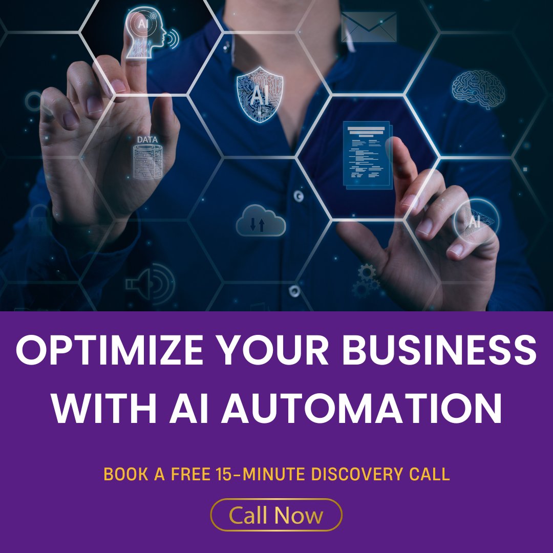 Unlock business excellence through #AI automation! 🌐✨ Optimize workflows, save time, and boost efficiency. Ready to experience transformative power? Book a free 15-minute Discovery Call, where our experts uncover opportunities tailored to your #business. 🚀💡