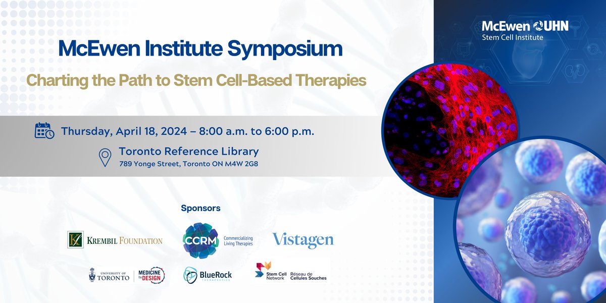 Excited for the upcoming @McEwenInstitute Symposium, which has an agenda full of local, national and international #regenmed leaders and experts: uhn.ca/Research/Resea…. #MedicinebyDesign is proud to be a sponsor.