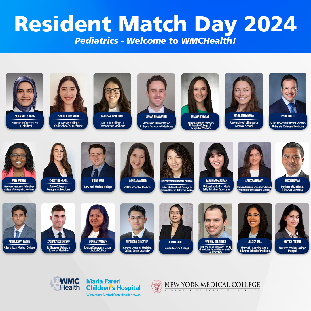 Match Day is the day when medical students find out where they will be headed for residency training. Join us in welcoming our newest residents to Maria Fareri's Pediatrics Residency! #Match2024 @TheNRMP