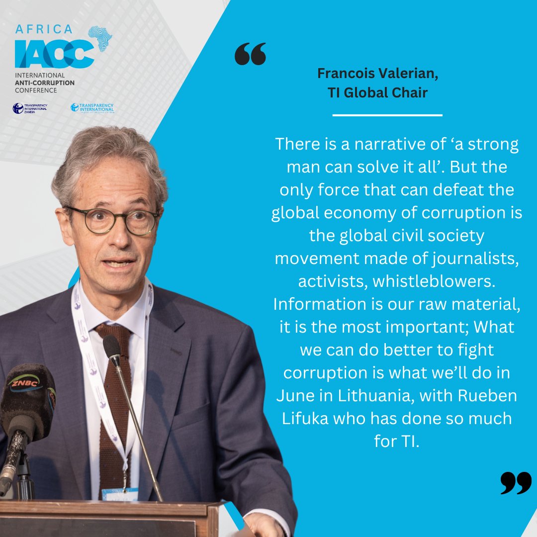 This morning, Transparency International Global Chair Mr. @FrancoisValeri3 spoke on Building a Global Ethical Economy through Promoting Business and Public Sector Integrity. This is what he said: @IACCseries @RuebenLifuka @mknyambe @KeRafitoson