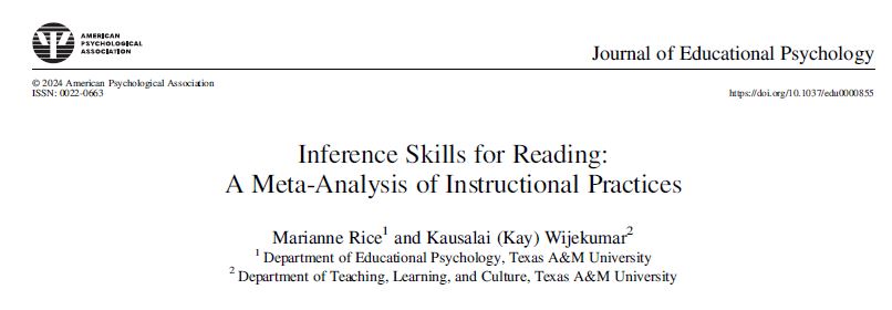 Marianne Rice (@marianne_rice21) on Twitter photo Our newest meta came out today!! <a href="/KayWije/">Kay Wijekumar</a> Found inference instruction was effective for improving reading comprehension. Expanded on previous work and includes early childhood inference instruction and questioning through read-alouds. Full article: doi.org/10.1037/edu000… Our newest meta came out today!! <a href="/KayWije/">Kay Wijekumar</a> Found inference instruction was effective for improving reading comprehension. Expanded on previous work and includes early childhood inference instruction and questioning through read-alouds. Full article: doi.org/10.1037/edu000…