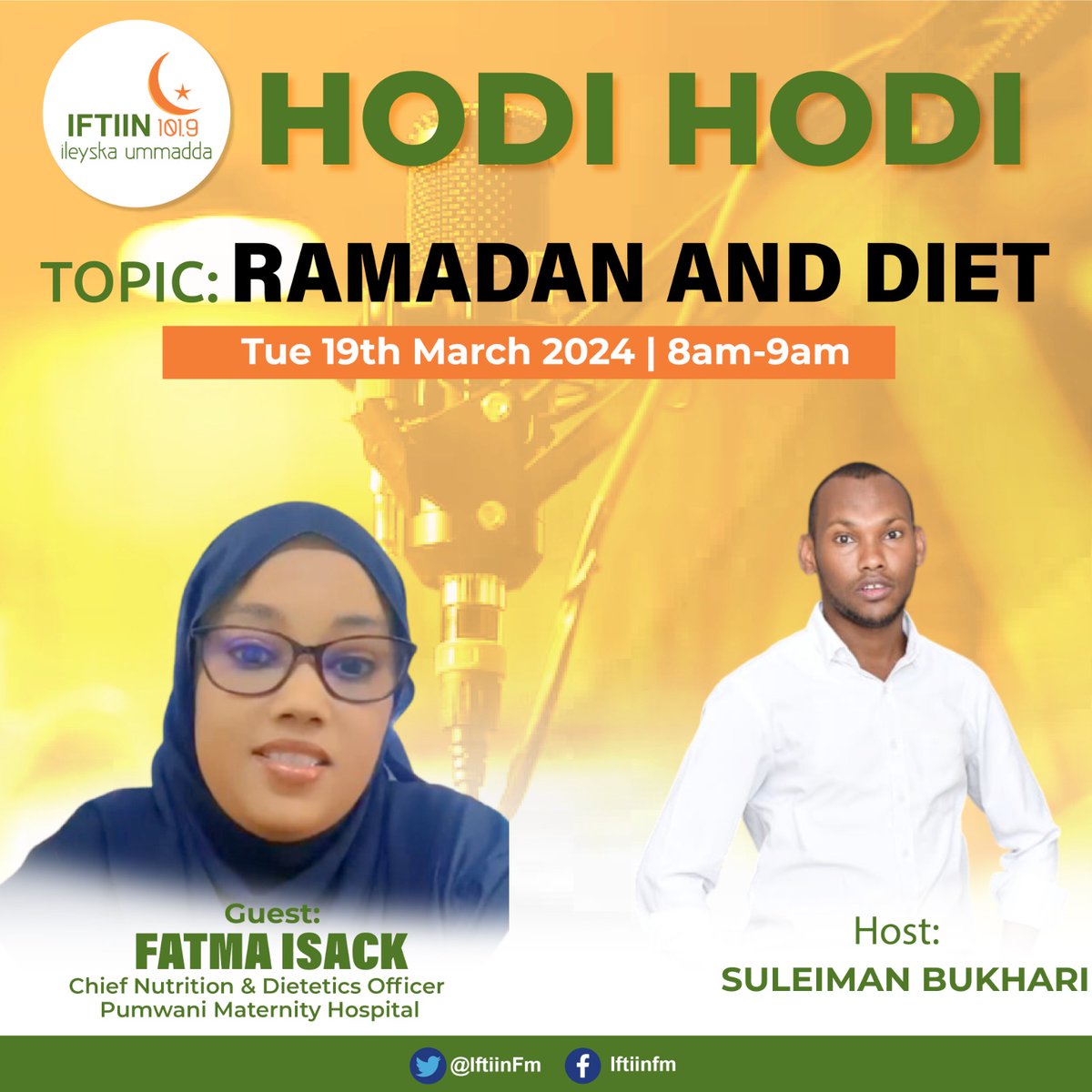 Eating healthy during Ramadan is essential for your fasting, because of this , we have lined up for you this incredible talk show tomorrow morning on @IftiinFm Join us for this discussion and send in your questions.