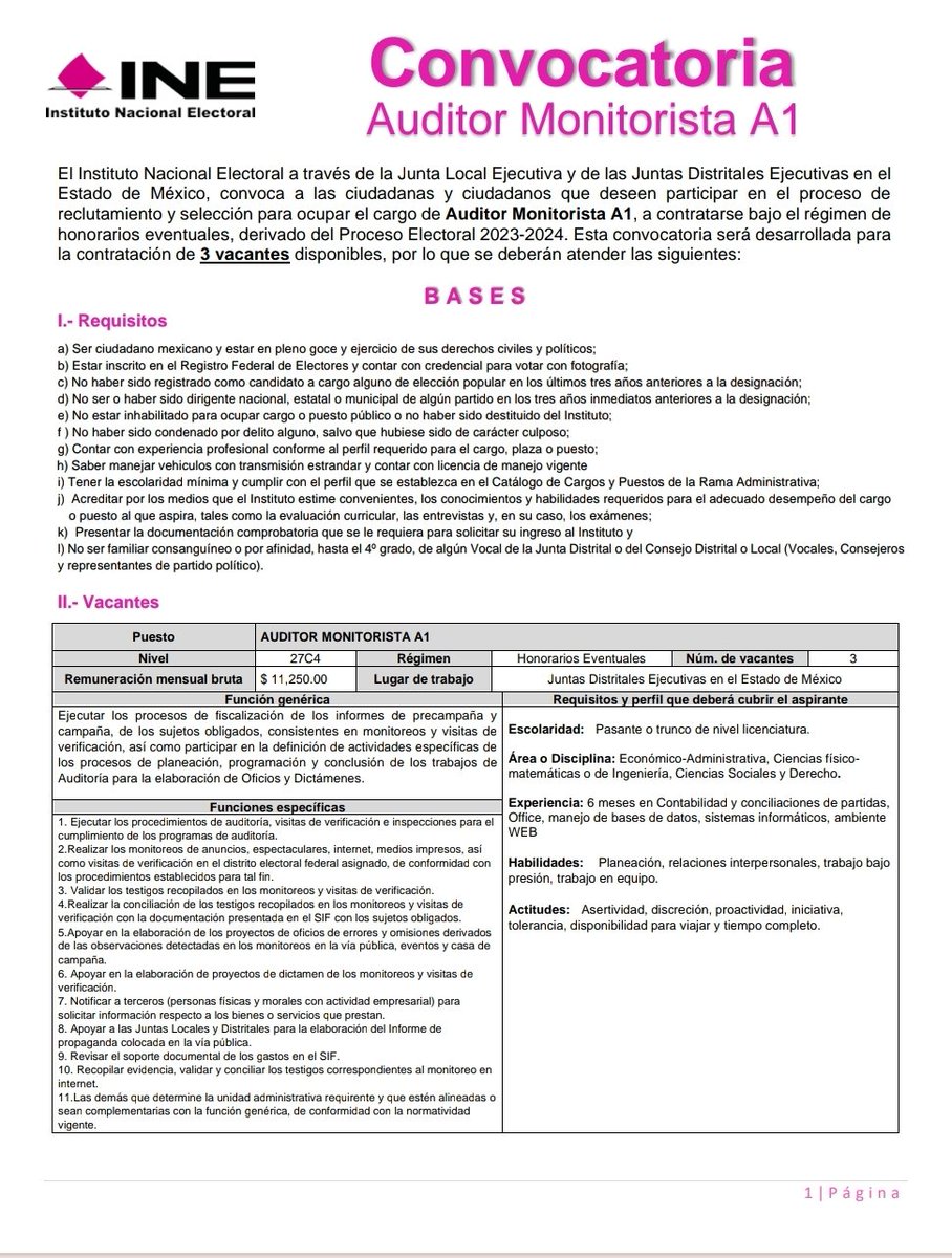 INEedomex's tweet photo. CONVOCATORIA 📢

Para laborar en las Juntas Distritales Ejecutivas del INE Estado de México  como: "Auditor Monitorista A1". 

✅ Vacantes: 3
🗺️ Lugar de trabajo: Cuautitlán Izcalli, Ecatepec y Chimalhuacán.

Regístrate del 12 al 21 de marzo de 9:00 a 18:00 hrs en el Código QR 👇 https://t.co/NLQLgP9ylJ
