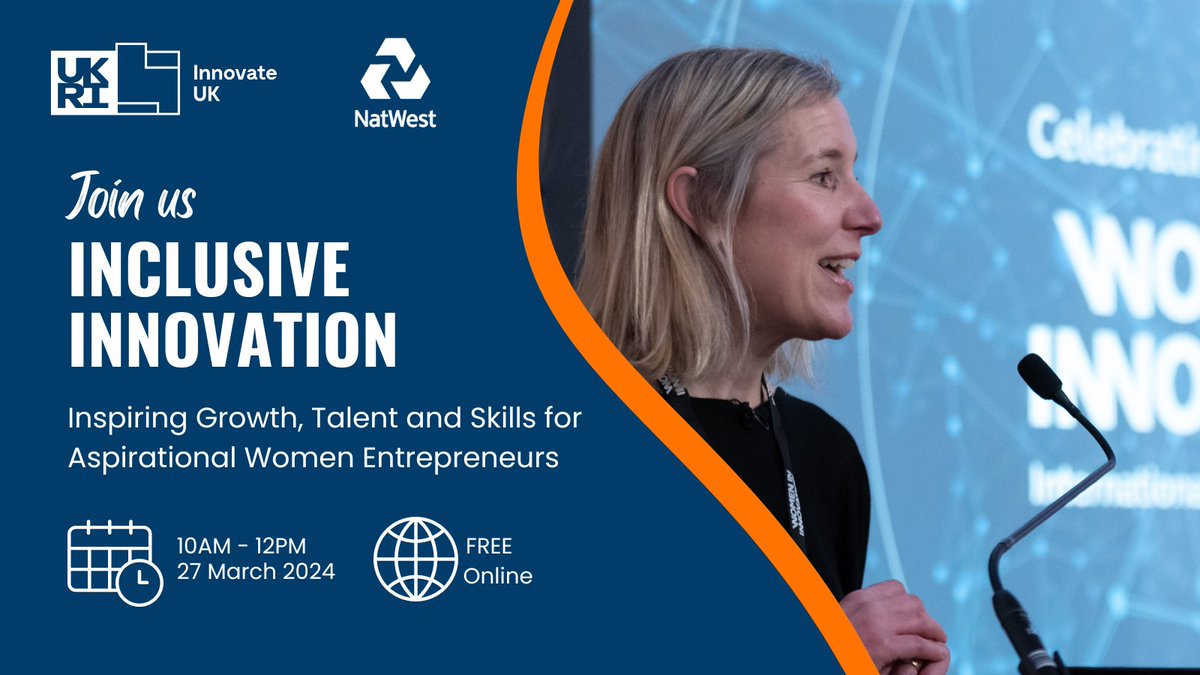 @Innovateuk and @NatWestGroup are hosting a FREE online webinar to support women entrepreneurs, their allies and those aspiring to become innovators. Hear the secrets to success from inspirational women innovators. 🗓️27 March 🔗 shorturl.at/kwNO2 #Entrepreneurship