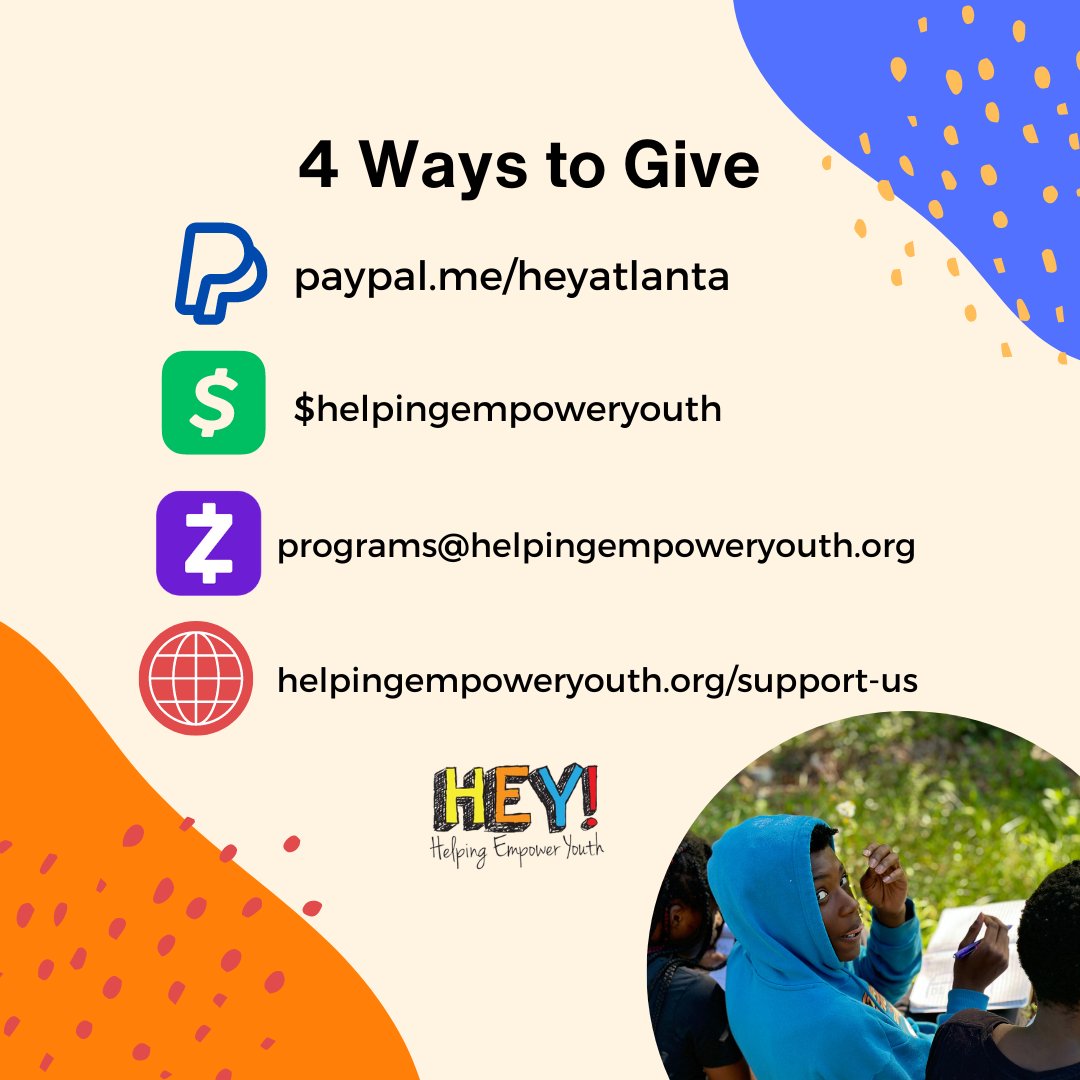 HEY! Interested in learning how to support us? Take the first step towards making a difference by visiting our donation page at: heyatl.co/donatetohey. 100% of your donations is spent in service of our youth participants and operations. #helpingempoweryouth #blacknonprofit