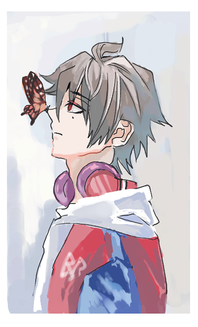 solo short hair 1boy red eyes hair between eyes closed mouth jacket  illustration images