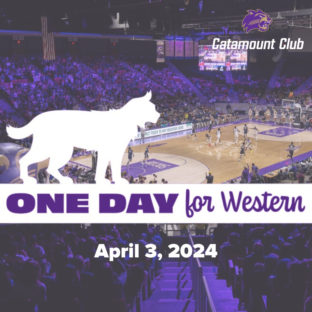 _CatamountClub's tweet image. ONE DAY FOR WESTERN!
Wednesday, April, 3, 2024

Join us in making ONE DAY POSSIBLE for current and future Catamount student-athletes!

oneday.wcu.edu

#onedayforwcu