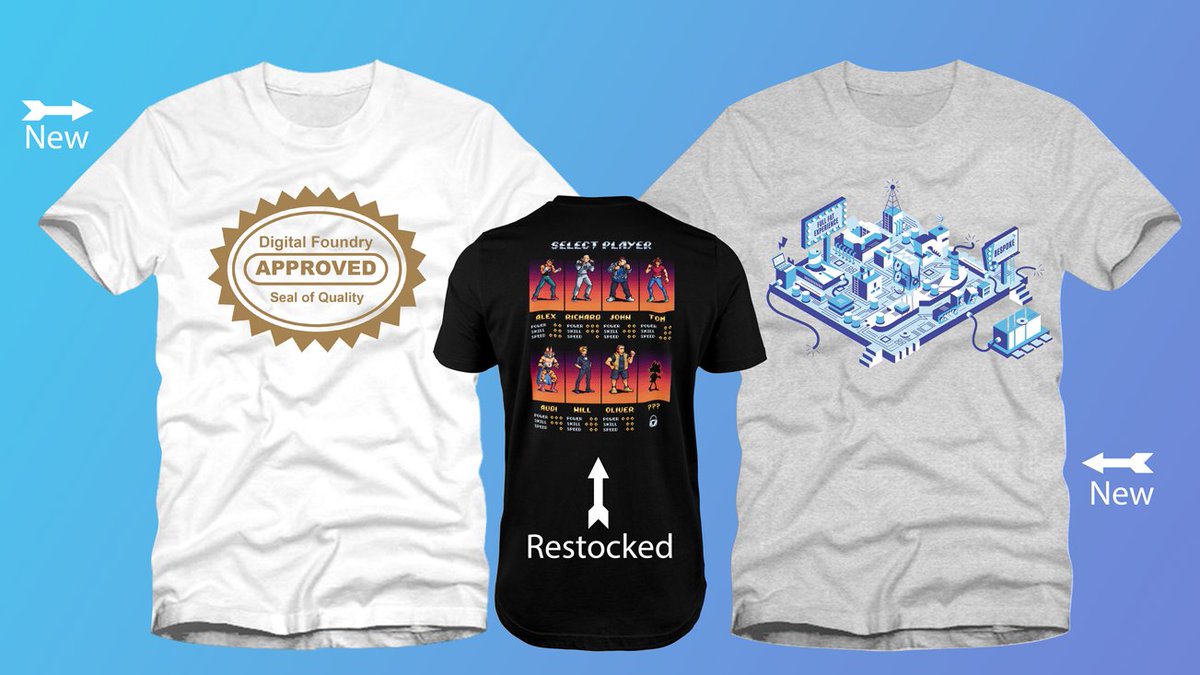 New @digitalfoundry shirt designs for 2024 are live, plus the popular DF Fighters shirt has been restocked! I wrote up a li'l something about the new shirts, link in reply.