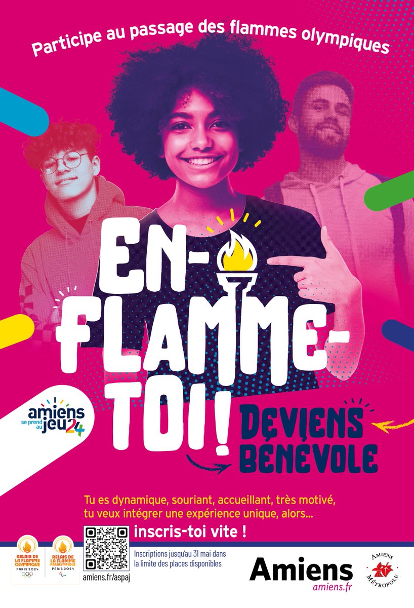 [#Paris2024🔥] La Ville d'Amiens et Amiens Métropole auront l'honneur d'accueillir les flammes olympique et paralympique durant l'été 2024. Tu as envie de faire partie de l'aventure ? Deviens bénévole😉 + d'infos➡ urlz.fr/pVK3 #AmiensSePrendAuJeu #Amiens @Paris2024