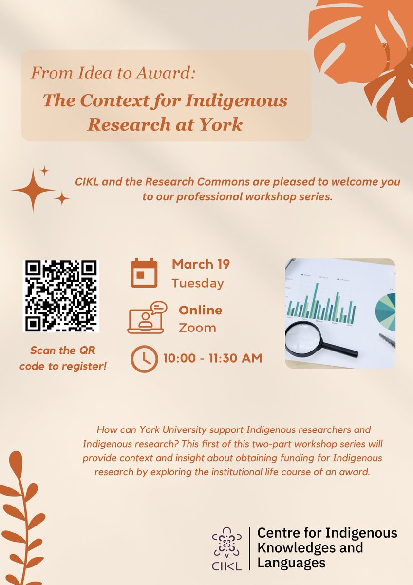 Just a reminder about CIKL’s Professional Development Workshop on Getting Grant Funding in collaboration with Research Commons. The Workshop will take place on Tuesday from 10am to 11:30am through zoom. Scan the QR code to register! ✨